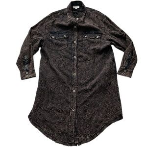 Oli & Hali Black Long Sleeve Button Up Shirt Flower Eyelet Duster Women’s Medium